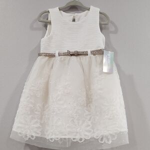 Nannette White Floral Kids Dress with Silver Belt